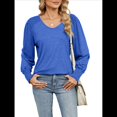 thumbnail image 2 of Camisas Casuales Holgadas de Larga para Mujer, Blusas Fruncidas con Cuello en V, Blusas de Moda. Azul XXL, 2 of 10