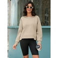 thumbnail image 7 of Unique Bargains Women Crew Neck Fleece Pullover Oversized Cropped Sweatshirt L Khaki, 7 of 7