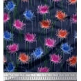 thumbnail image 1 of Soimoi Blue Satin Silk Fabric Artistic Floral Print Sewing Fabric BTY 42 Inch Wide, 1 of 1