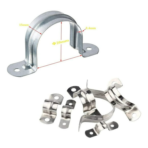 20pcs Pipe Strap Clamp 304 Stainless Steel Pipe Clips U Shaped Pipe Straps Saddle Clip Two Hole Tube Strap Tension Clips Hose Clamp