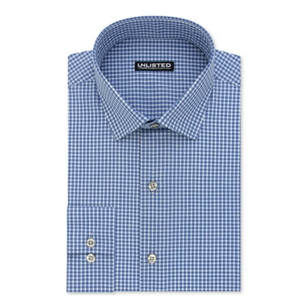 KENNETH COLE Mens Light Blue Mini Gingham Formal Dress Shirt M 15/15.5-34/35