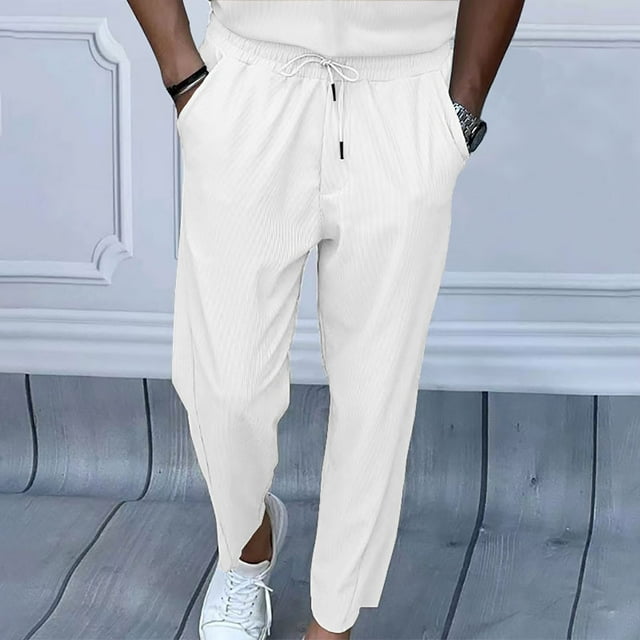 Pantalones largos de pana para hombre, pantalones anchos de pierna, pantalones casuales de color liso con cordón, pantalones deportivos para hombre, pantalones largos para hombre