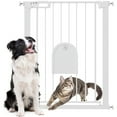 thumbnail image 1 of PawHut 30"-32" Extra Wide Pet Gate Barrier with Small Door, 35"H, White, 1 of 10