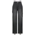 thumbnail image 4 of Pantalones vaqueros informales de pierna recta de cintura alta con bolsillos irregulares, ropa de trabajo, torres de piso, pantalones de papá, nueva calle, 4 of 5