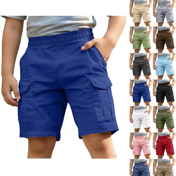DJDLJWCJ Boys Cargo Shorts, Relaxed Fit Straight Leg Athletic Shorts Multi-pocket Summer School Uniform Shorts Blue Size 11