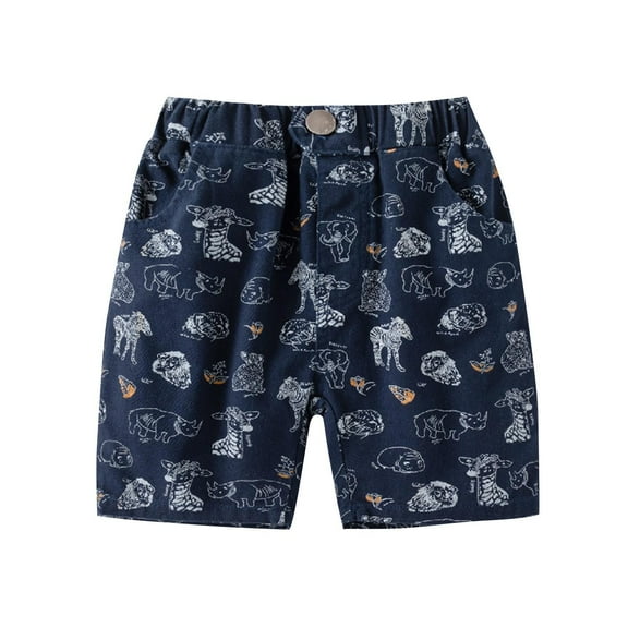 QTOCIO Toddler Boys Clothes, Boys Jean Shorts, Summer Boys' Printed Print Shorts Versatile Elastic Hot Pants for Wearing Denim Shorts, Navy, 7 Years