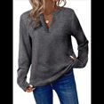 thumbnail image 1 of Blusas de Punto Gofre para Mujer, Camisas de Larga con Cuello en V, Blusas Casuales Elegantes Estilo Henley, Conjuntos de Otoño 2025 Gris Oscuro M, 1 of 6