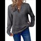 thumbnail image 1 of Blusas de Punto Gofre para Mujer, Camisas de Larga con Cuello en V, Blusas Casuales Elegantes Estilo Henley, Conjuntos de Otoño 2025 Gris Oscuro M, 1 of 6