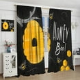 thumbnail image 4 of Honeycomb Curtains, Orange Honeycomb Bee Pattern Honeycomb Lettering Black Background, Boy Girl Teen Bedroom Kitchen Window Trim Curtains, 2 Panel Set, 42x54 in., 4 of 6