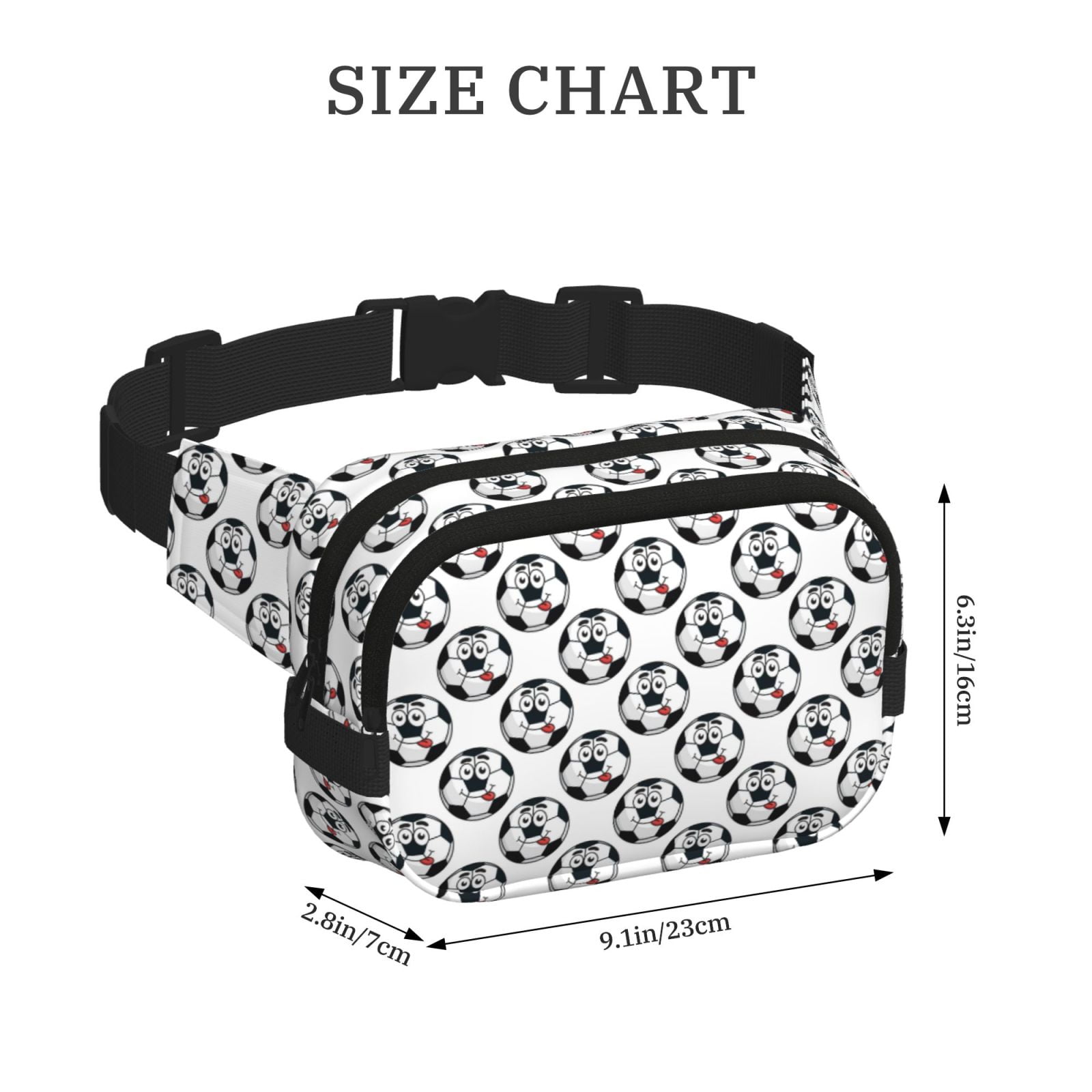 Picia Happy Football Print Square Double-Layer Waist Bag Mini Adjustable Waist Belt Bag Exercise Running Travel Hiking