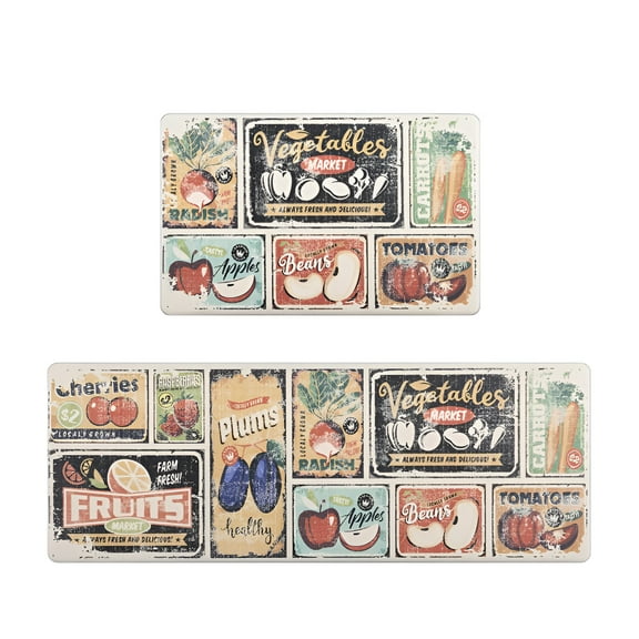 LAMIRO Kitchen Mats 2Pcs, Anti Fatigue Kitchen Rugs and Mats, Non-slip Cushioned Floor Comfort Mat for Kitchen, Doorway, Sink, Laundry, 17"x27" 17"x47", Fruit and Vegetable
