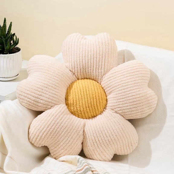 COOKCOK Flower Pillow, 19.7" Flower Shaped Throw Pillow, Daisy Plush Floor Pillow Seat Cushion Cute Aesthetic Decorative Throw Pillows for Bed Home Sofa Chair Couch Decor, White