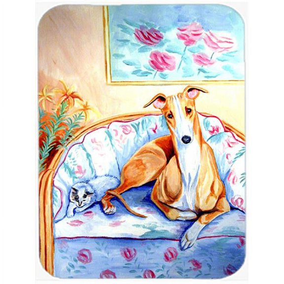 Whippet waiting on Mom Glass Cutting Board - Large