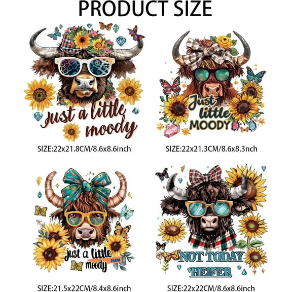 1set PET Heat Transfer Film Logo Stickers set for T-Shirt Bags Hats Jackets Cattle 218~220x215~220mm 4pcs/set