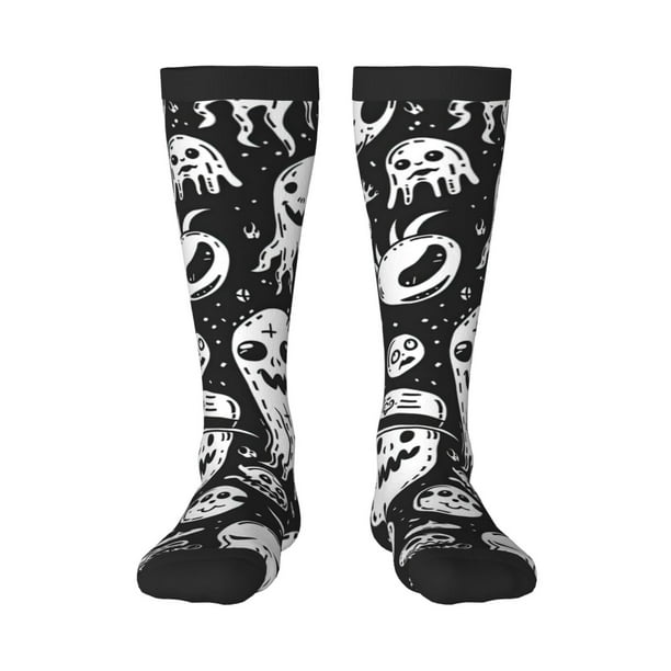 Balery Black White Spooky Ghosts Calcetines novedosos Calcetines deportivos Calcetines hasta la rodilla Calcetines de algodón Calcetines originales y geniales