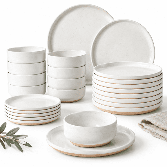 24-Piece Stoneware Dinnerware Set for 8, Speckled Rustic Clay Tableware Set