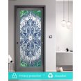 thumbnail image 5 of Window Privacy Film Blue Floral Pattern Stained Glass Window Film Decorative Sun Block Window Cover Vintage Green Teal Ombre Window Clings Static Adhesive Sticker for Bathroom 17.7"x39.3", 5 of 7