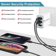 Universal USB Wall Charger W/ LED Digital Display, 3-Port Quick Charger 3.0 Plug Fast Charging USB Hub Power Adapter for iPhone 11 Pro XS Max XR X 8 7 6S Plus, Samsung Galaxy S8/S9/S10/S20 Note 10, LG