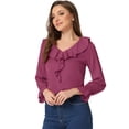 thumbnail image 1 of Blusa de gasa con cuello En V con volantes Allegra K Fucsia L, 1 of 5