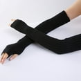 thumbnail image 3 of Arm Sleeves Solid Color Elastic Unisex Thumb Hole Arm Warmers Winter Arm Covers, 3 of 10