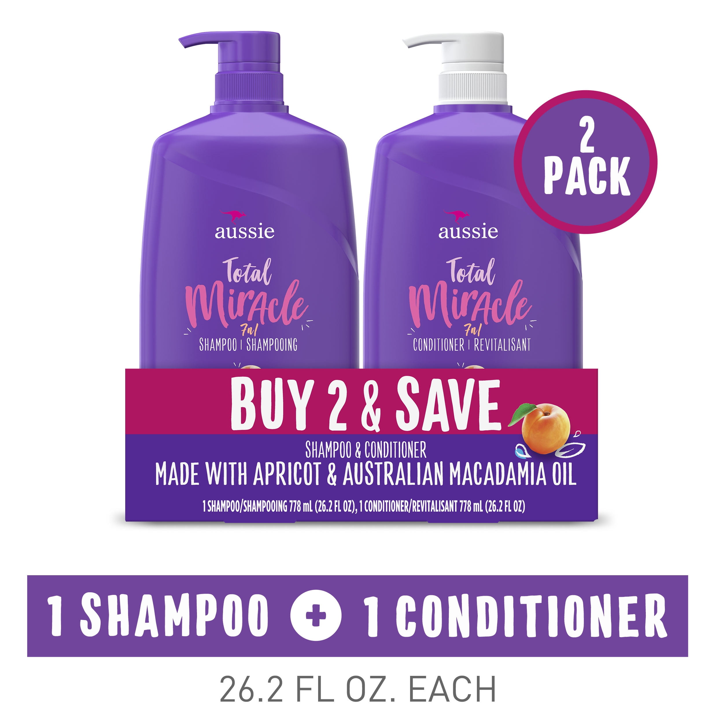 Aussie Total with Apricot & Macadamia Oil, Paraben Free Shampoo and Conditioner Twin Pack - Walmart.com