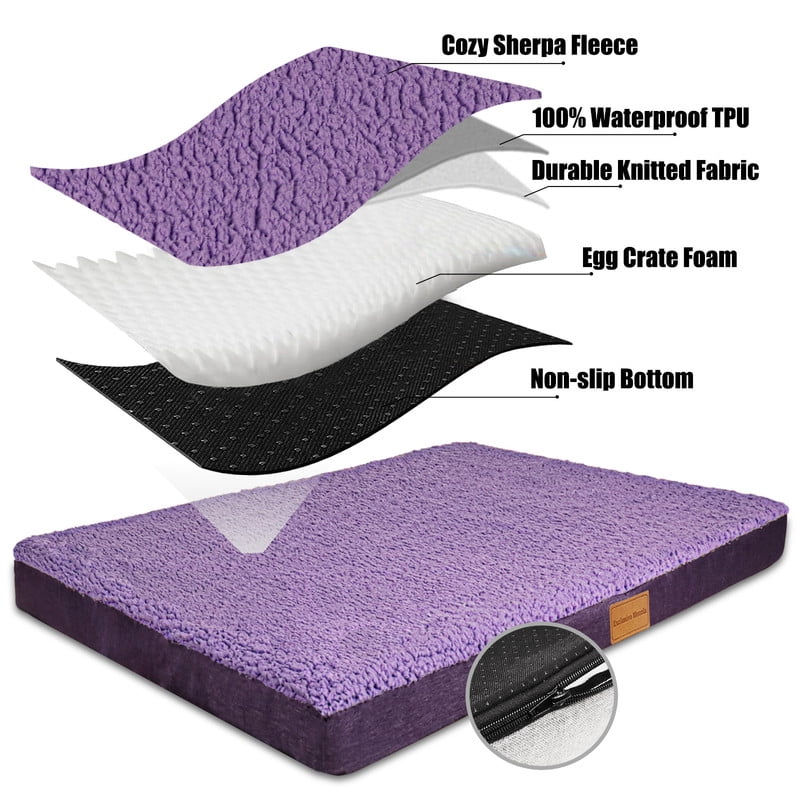 Exclusivo Mezcla Orthopedic Pet Bed for Extra Large Dogs, 48"X30" Purple Dog Beds, Removable Washable Cover