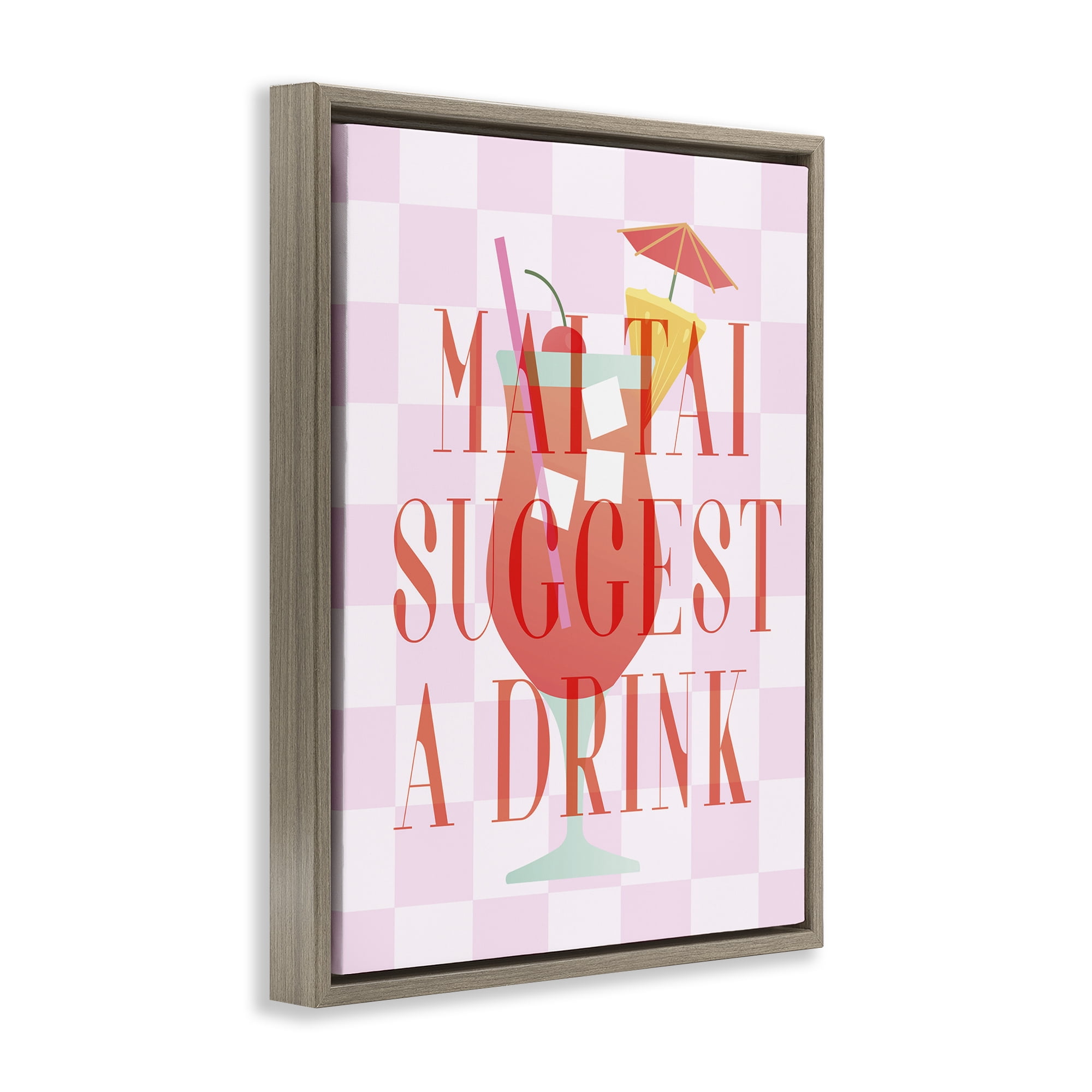 Stupell Industries Mai Tai Suggest A Drink Food & Beverage Painting Brown Floater Framed Canvas Art Print Wall Art, 17 x 21