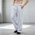 thumbnail image 4 of Hzzrkos Men Casual Loose Solid Color Elastic Waist Long Straight Leg Pants With Side Pockets for Daily Wear, 4 of 6