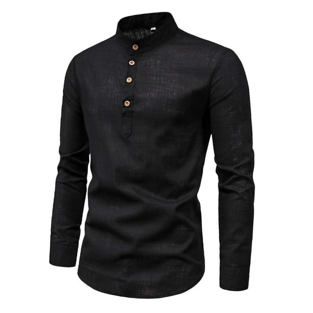 Camisa de manga larga para hombre Camisa de cuello de banda suave