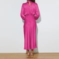 thumbnail image 3 of IDOPIP Women's Elegant Long Sleeve Satin Dress Mock Neck Elastic Waist Cocktail Party Maxi Dress, 3 of 8