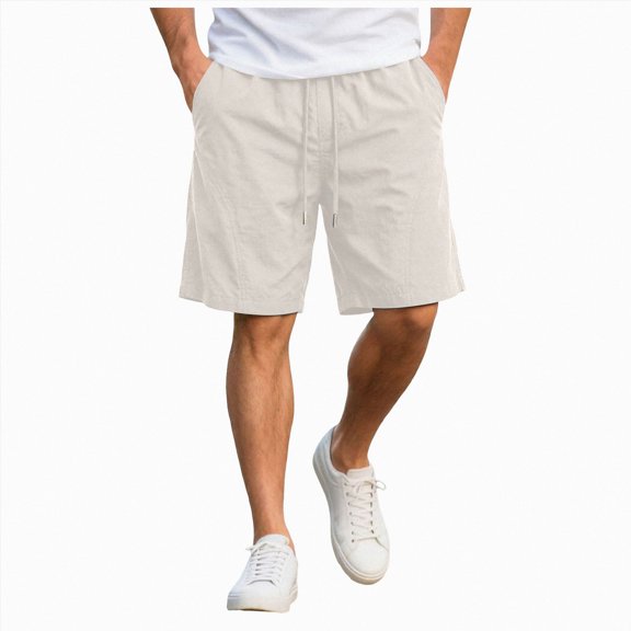 KPOPLK Mens Casual Shorts Cotton Drawstring Shorts Summer Beach Stretch Twill Chino Golf Shorts S-5XL Size XL,White