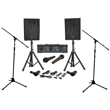 New Peavey Audio Performer Pack Pa Mixer 100W Speaker Amp W/ Mic Stand
