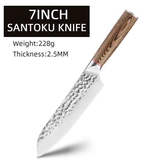 Japanese Santoku Knife Hammered Blade, 7-inch Professional Chef Kitchen Knife for Meat and Vegetable Cutting & Slicing