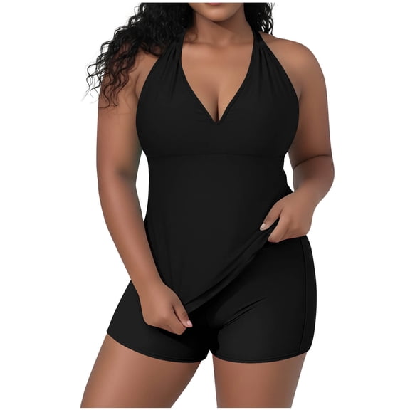 2 Piece Swimsuit for Women Modest Bathing Suit Halter Tankini Top with Boyshort Tummy Control Swimwear Plus Size Fashion