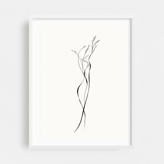 Stunning Minimalist Floral Line Drawing - Line Drawing Line Art Minimalist Abstract Black and White Modern Art Botanical Nature White Framed Wall Art Print 16 x 20 inches