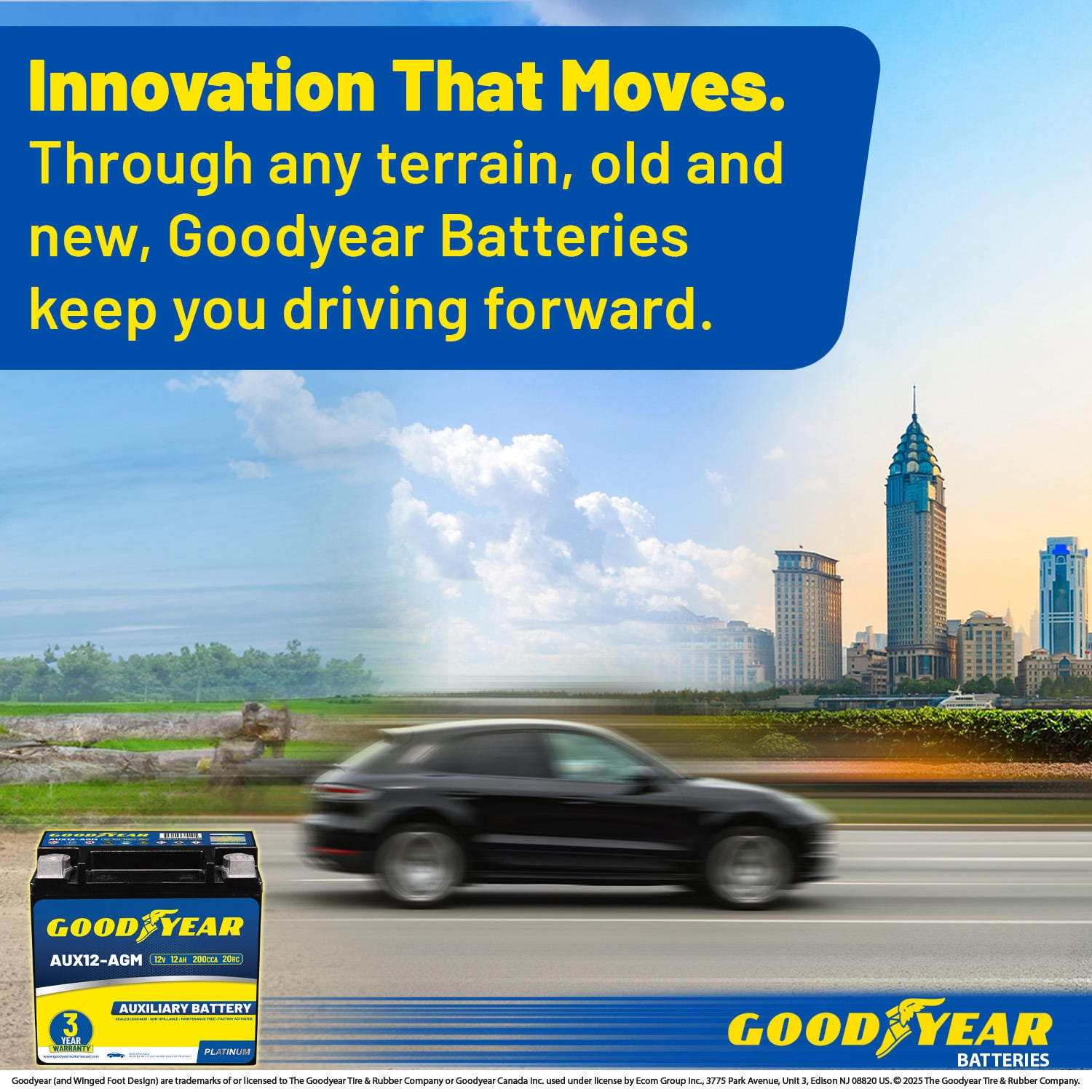 Goodyear AUX12-AGM BCI Group Size 401 12V 12 AH, 20RC, 200 CCA Platinum series Rechargeable AGM Maintenance Free Auxiliary Battery