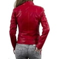thumbnail image 2 of Women's Red Lambskin Real Leather Stylish Jacket Biker Motorcycle Slim Fit Coat W641, 2 of 3