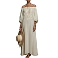 thumbnail image 2 of Gamivast Dresses for Women Off Shoulder Lantern Sleeve Loose Fit Maxi Dress Floral Embroidered Detail Flowy Flattering Elegant Vacation Party Spring Dresses, 2 of 6