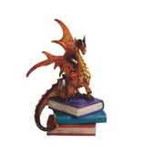 Q-Max 6"H Red/Orange Volcano Dragon Standing on Pile of Books Statue Fantasy Decoration Figurine