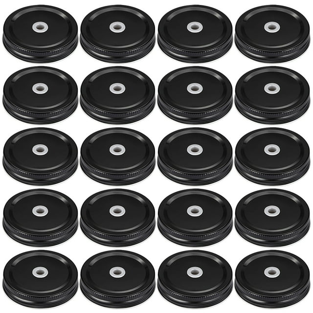 20 Pcs Couvercles de Bocaux Mason à Ouverture Régulière en Fer-Blanc avec Trous pour Pailles