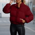 thumbnail image 7 of Mifsaly Womens Cropped Puffer Jacket Full Zip Stand Collar Regular Fit Warm Quilted Coat Casual Winter Padded Outerwear Wine,M, 7 of 7
