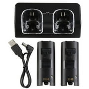 Dual Charging Station with 2 Rechargeable Batteries for WII Controls, Black