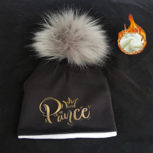 Gorro con pompón de cubo para bebé, gorro con letras de Príncipe, princesa dorada, a la moda, para recién nacido