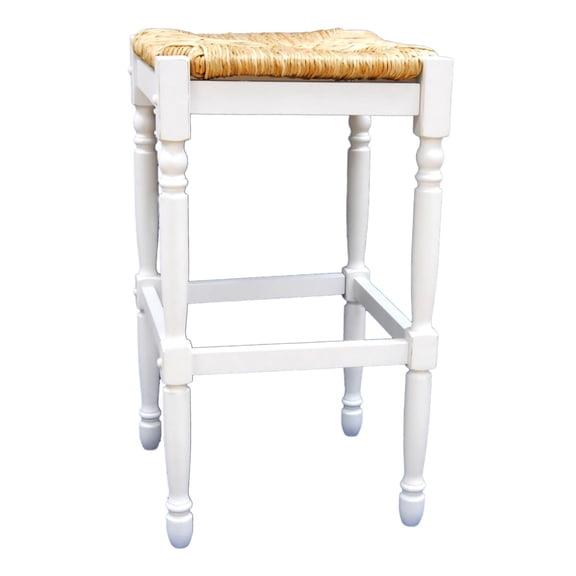 HomeRoots 516145 29.25 x 16.5 x 16.5 in. Natural & Antiqued White Backless Bar Height Chair with Footrest