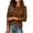 Brown #034, variant on Women's Blouse Puff Shoulder Crewneck Solid Color Casual Long Sleeve Pullover Fall Relaxed Basic Top