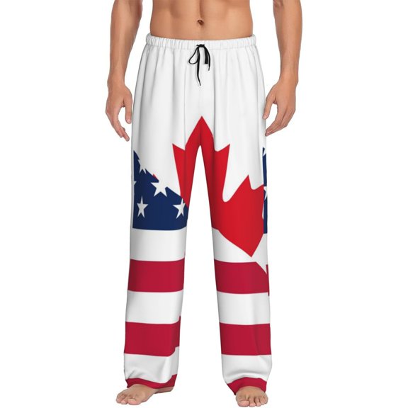Vsdgher USA Canada Flag Print Mens Pajama Pants Sleep & Lounge Pants, PJ Bottoms With elastic waistb and Pockets