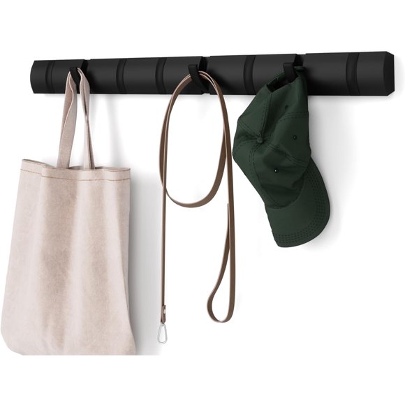 Flip WallMounted Coat Rack with Hooks Modern SpaceSaving Storage for Hats Jackets Bags Entryway Mudroom Closet Bathroom Bedroom Natural/Nickel