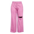 thumbnail image 6 of Women's Wide Leg Sweatpants Drawstring Distressed Hole Design Straight Style Side Pockets Loose Streetwear Casual Athletic Trousers, Sweatpants Y2K Pink XXL, 6 of 6