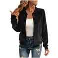 thumbnail image 3 of Women Faux Suede Bomber Jacket Sevevn Long Sleeve Zip Up Raglan Sleeve Cropped Casual Outerwear for Everyday Street Wear, 3 of 9