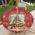 thumbnail image 6 of Round Outdoor Tablecloth with Umbrella Hole and Zipper, Red Christmas Tree Fitted Table Cover with Elastic Edge for 31-35 Inch, Watercolor Xmas Snowflake Waterproof Patio Tablecoths for Picnic, 6 of 9